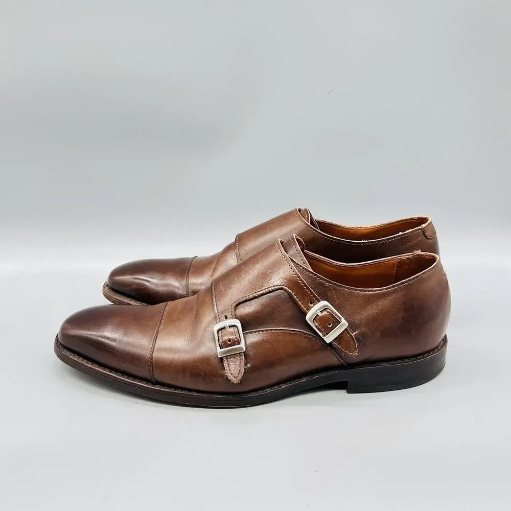 Allen Edmonds Shoes Mens 9.5 Brown Leather Double Monk Strap Cap Toe Dress